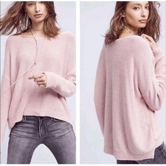 Anthropologie Moth Womens Oversized Knit High Low Sweater Pink sz M - Picture 1 of 7